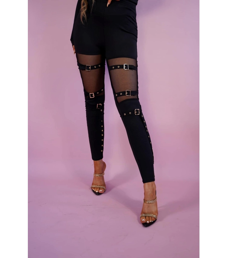 legginsy damskie czarne elastyczne z klamrami