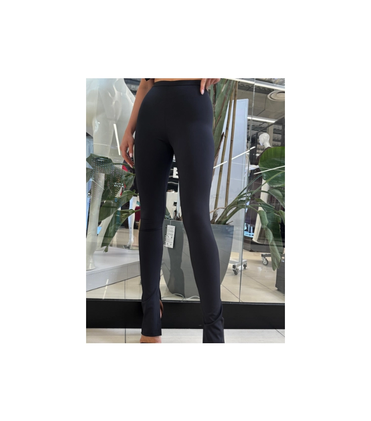 legginsy damskie czarne rozcięcie