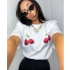 biały damski t-shirt wisienki print
