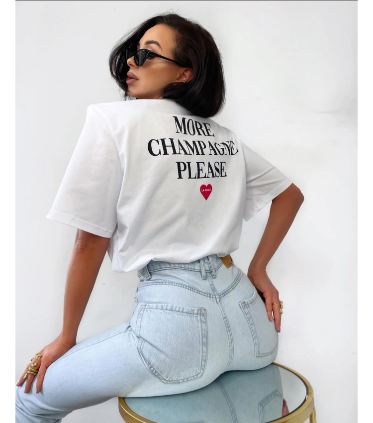 biały damski t-shirt napis champagne