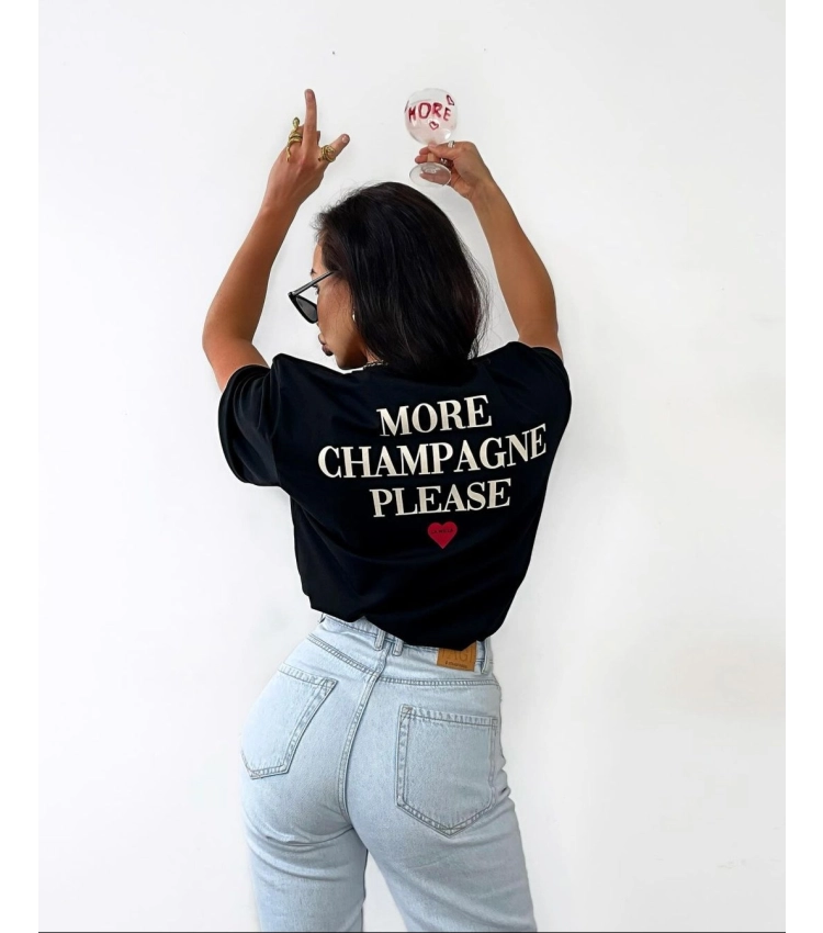 czarny damski t-shirt napis champagne